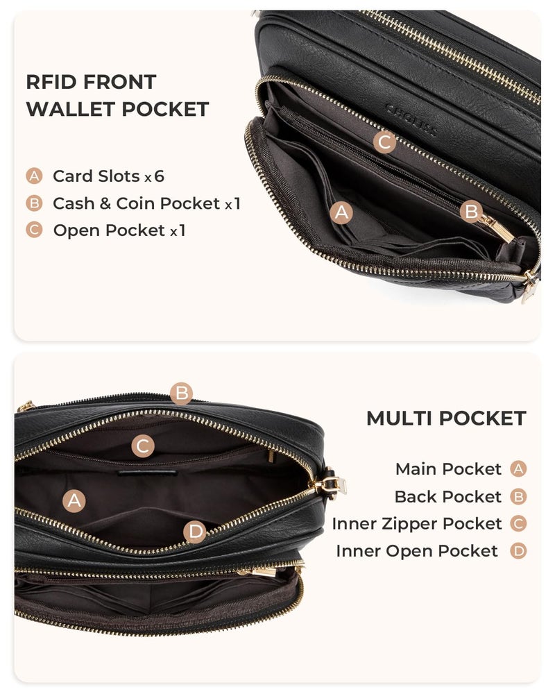 CHOLISS Quilted Crossbody Bags for Women RFID Vegan Leather Travel Purse Small Shoulder Handbags with Built in Wallet - Image 4