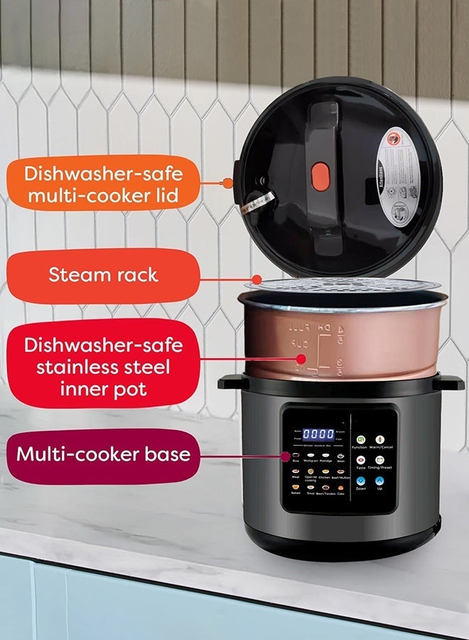 AiQi 8L Smart Electric Pressure Cooker | 12 Preset Functions | Touch Control & LED Display | Multi-Cooker with Accessories & 24H Timer - Image 2