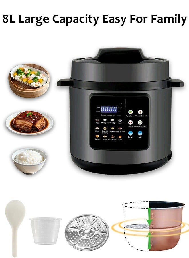 AiQi 8L Smart Electric Pressure Cooker | 12 Preset Functions | Touch Control & LED Display | Multi-Cooker with Accessories & 24H Timer - Image 1
