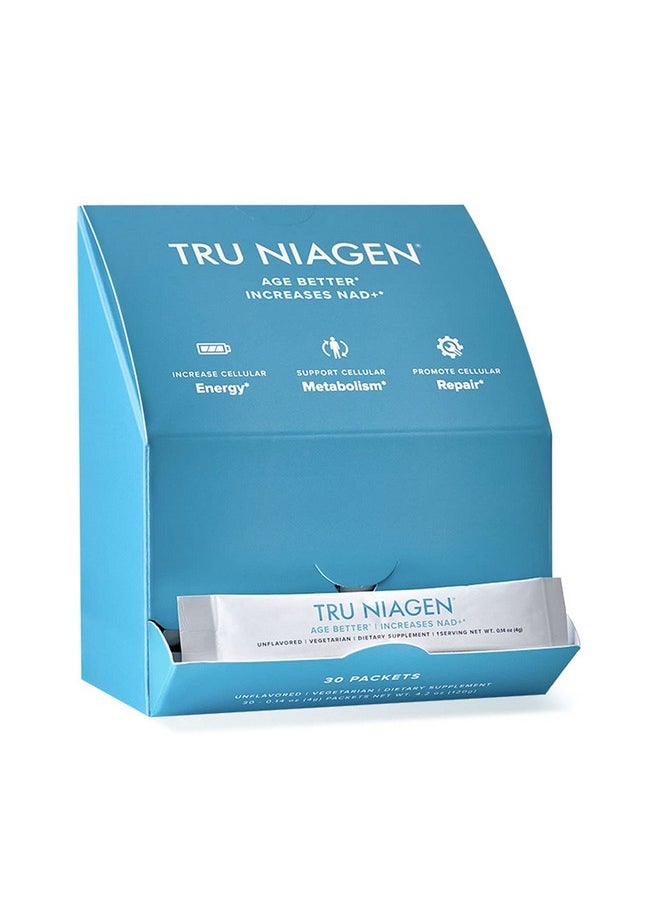 TRU NIAGEN TRU NIAGEN NAD+ Booster with Hydration & Prebiotic Support Award-Winning Nicotinamide Riboside Mixing Powder for Cellular Energy, Repair & Healthy Aging - 30ct/300mg Stick Packs: On-The-Go Supplement 