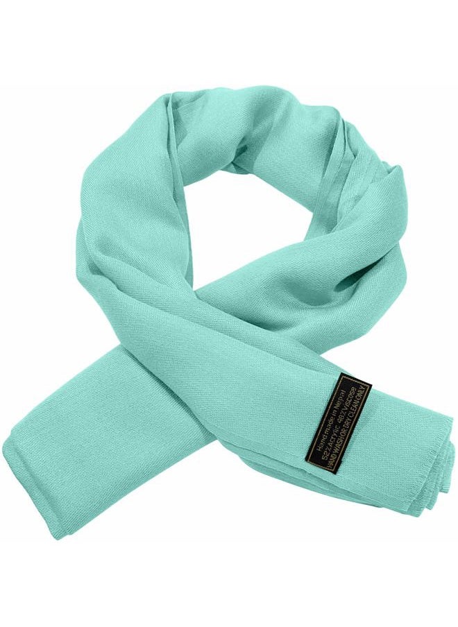 CJ Apparel Cyan Blue Green Solid Color Fringe Design Nepalese Shawl Seconds Scarf Wrap Stole Throw Head Wrap Pashmina Hand Made in Nepal NEW  - Image 5