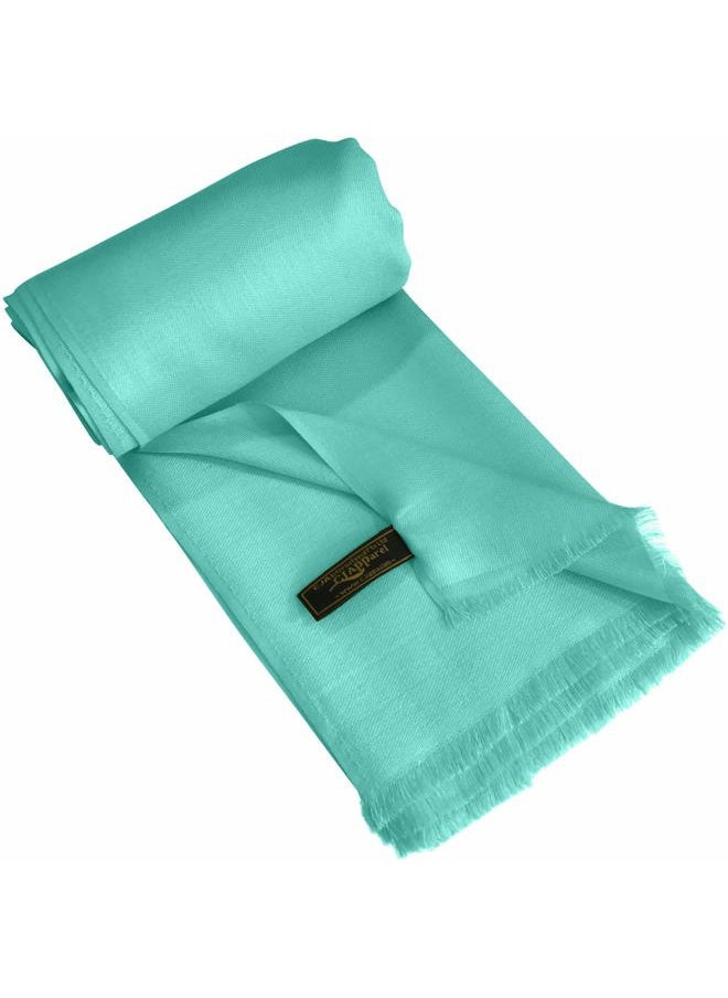 CJ Apparel Cyan Blue Green Solid Color Fringe Design Nepalese Shawl Seconds Scarf Wrap Stole Throw Head Wrap Pashmina Hand Made in Nepal NEW  - Image 2