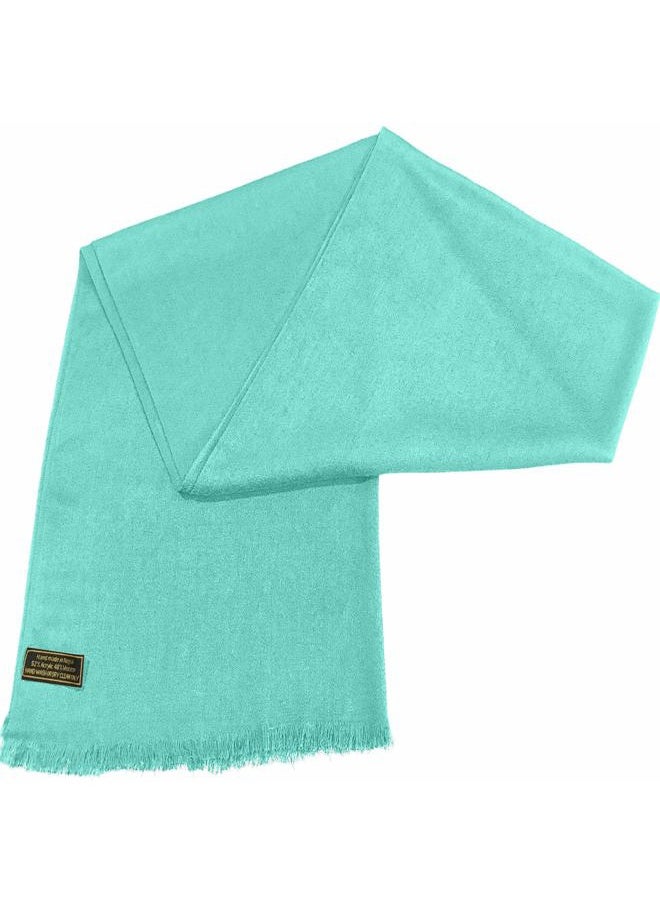 Cyan Blue Green Solid Color Fringe Design Nepalese Shawl Seconds Scarf Wrap Stole Throw Head Wrap Pashmina Hand Made in Nepal NEW