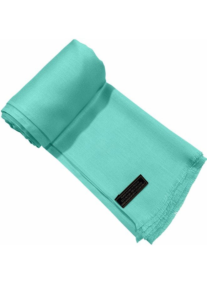 Cyan Blue Green Solid Color Fringe Design Nepalese Shawl Seconds Scarf Wrap Stole Throw Head Wrap Pashmina Hand Made in Nepal NEW