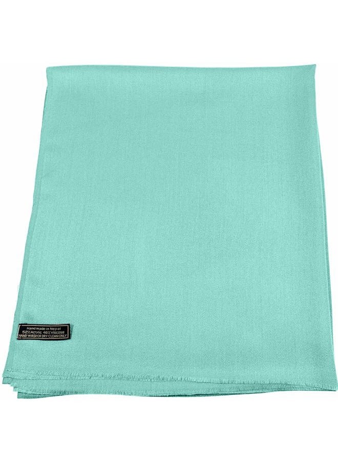 CJ Apparel Cyan Blue Green Solid Color Fringe Design Nepalese Shawl Seconds Scarf Wrap Stole Throw Head Wrap Pashmina Hand Made in Nepal NEW  - Image 3
