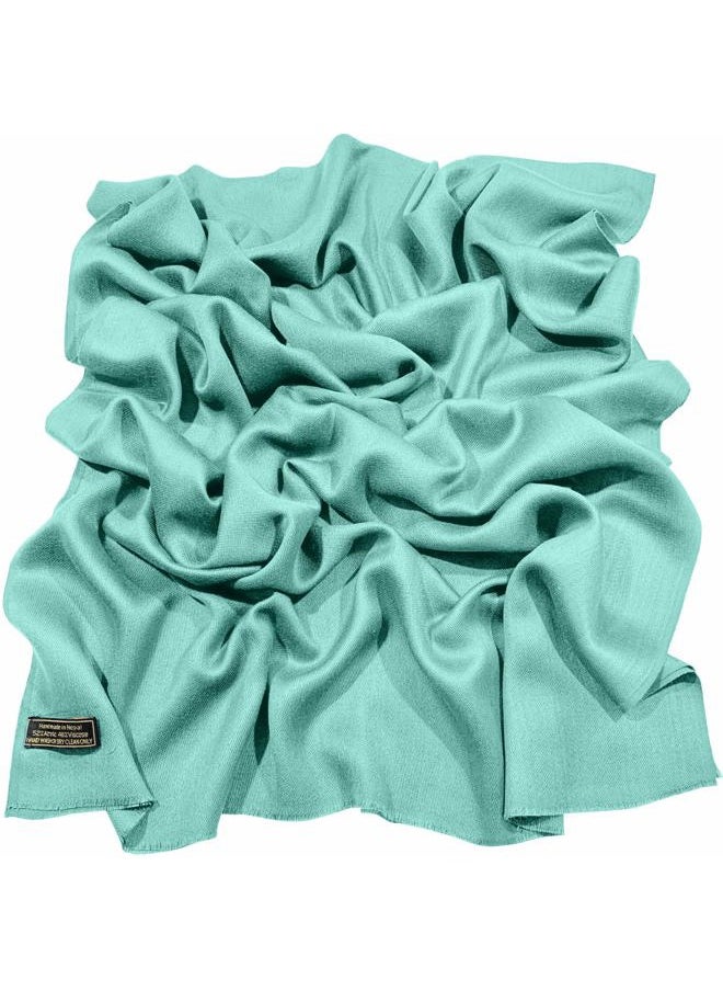 CJ Apparel Cyan Blue Green Solid Color Fringe Design Nepalese Shawl Seconds Scarf Wrap Stole Throw Head Wrap Pashmina Hand Made in Nepal NEW  - Image 1
