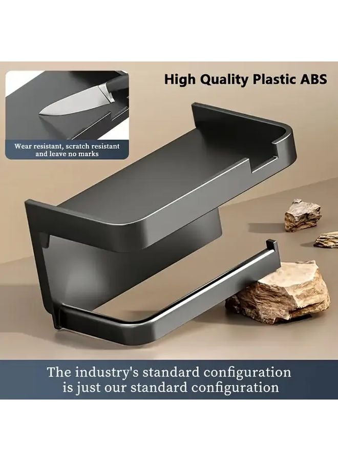 Black No Drill Bathroom Tissue Holder And Phone Tray With Heavy Duty Adhesive Mount - Image 5