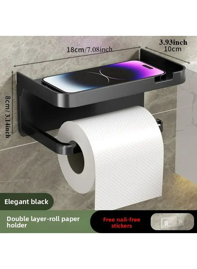 Black No Drill Bathroom Tissue Holder And Phone Tray With Heavy Duty Adhesive Mount - Image 3