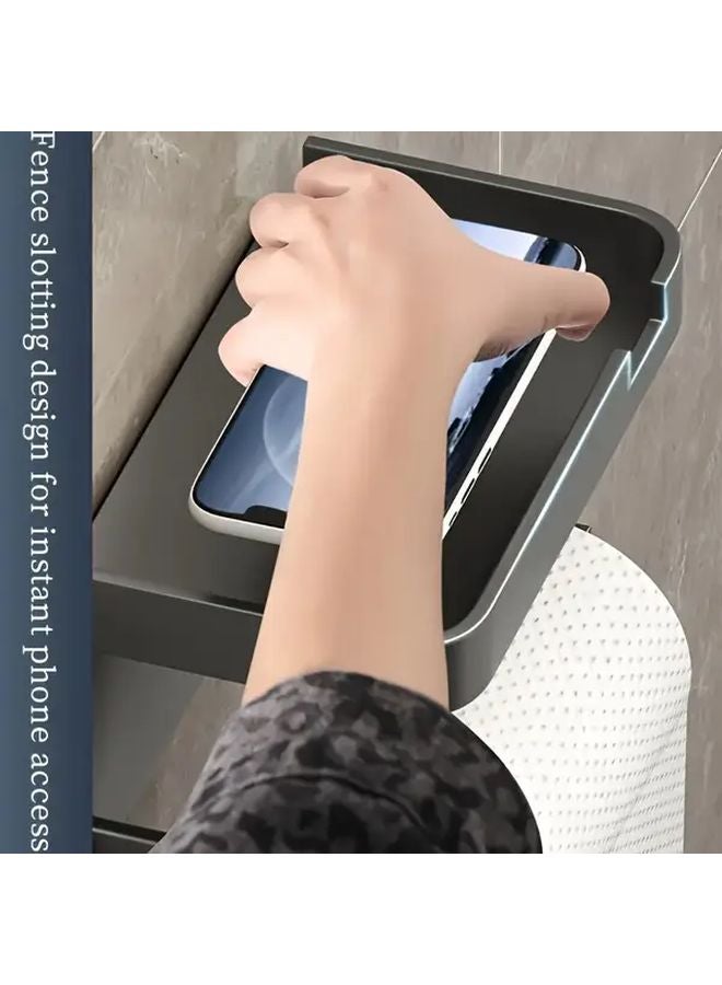 Black No Drill Bathroom Tissue Holder And Phone Tray With Heavy Duty Adhesive Mount - Image 2
