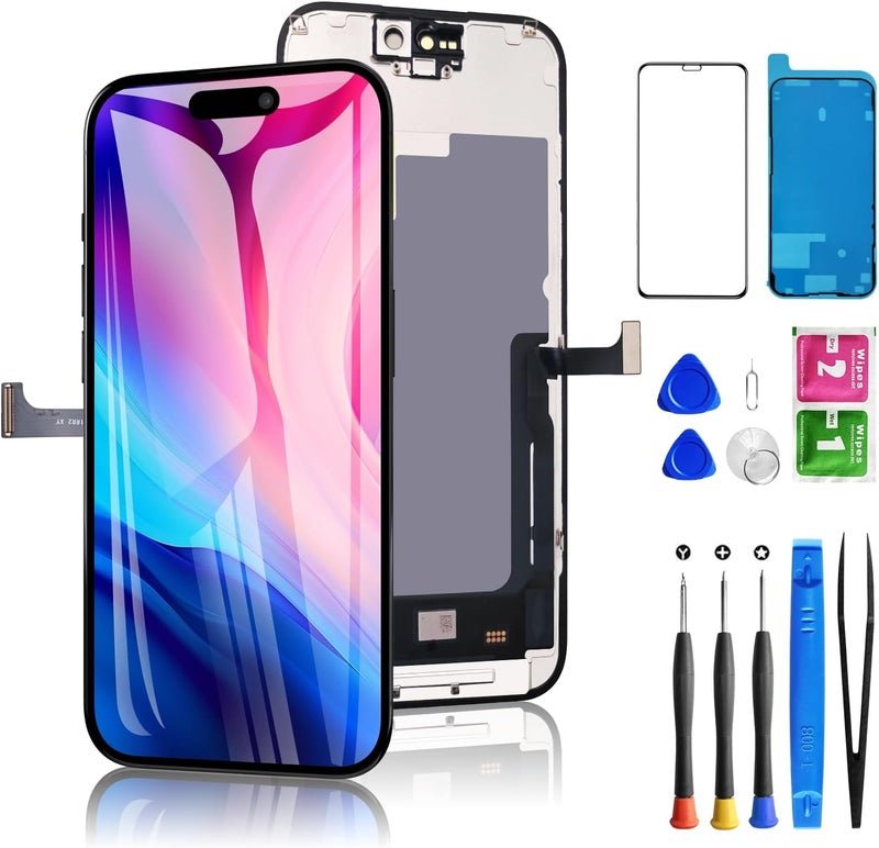 Diykitpl for iPhone 15 Pro Screen Replacement 6.1 inch Full HD, 3D Touch LCD Screen Display Digitizer Assembly with Repair Tools, Compatible for Model A2848, A3101, A3102, A3104 - Image 1