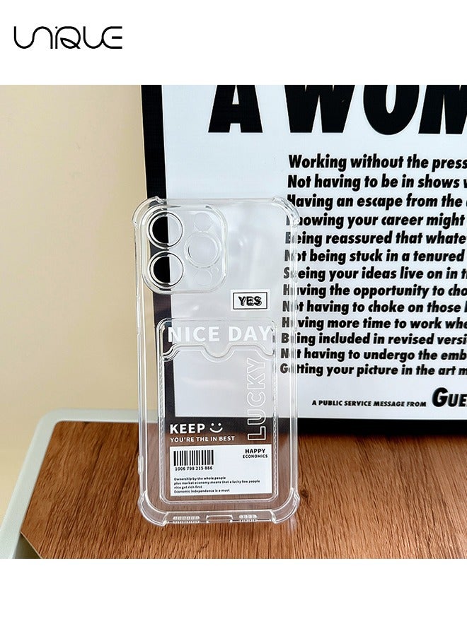 Unique For iPhone 15 Pro Max Phone Case - Doodle Text Phone Case - Phone Case with Card Holder, Card Slot - Ultra Slim Anti-Drop Soft TPU Wallet Phone Case with Bumper - Transparent - Image 2