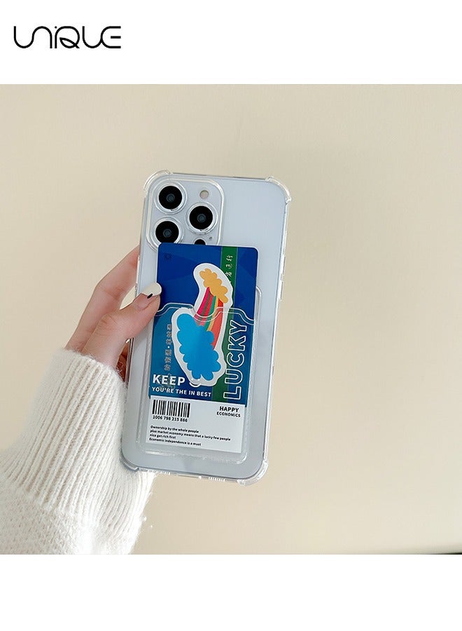 Unique For iPhone 15 Pro Max Phone Case - Doodle Text Phone Case - Phone Case with Card Holder, Card Slot - Ultra Slim Anti-Drop Soft TPU Wallet Phone Case with Bumper - Transparent - Image 4