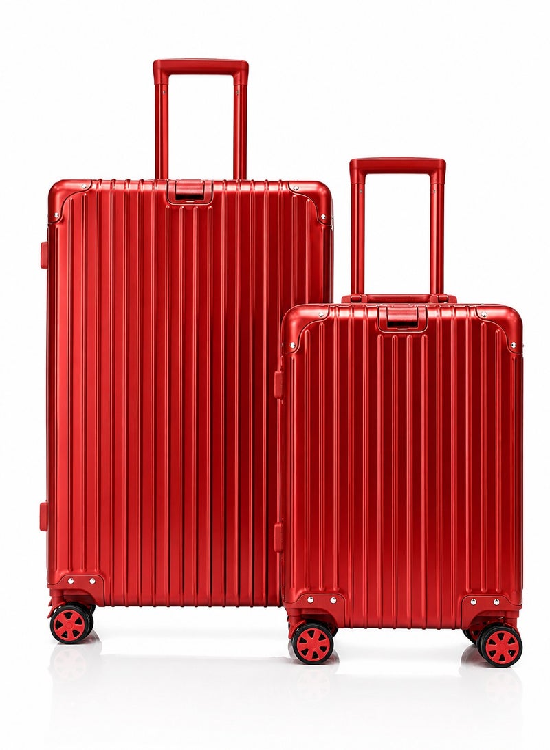 100% Genuine Full Aluminum Travel Suitcase featuring a premium aluminum shell, 360° dual spinner wheels, secure safety lock, telescopic handle, available in 20-inch and 28-inch sizes, offered in multiple colors, and includes a free silicone protective cover as a complimentary gift. - Image 1
