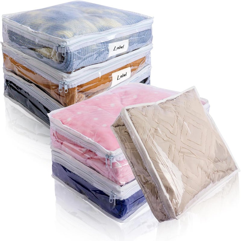 Heonay Clear Zippered Storage Bags Plastic Sweater Storage Bags with Zipper 6 Packs Clothing Organizer for Blankets Linen Sweater Bed Sheet Quilt Clothes Pillow (10.5 x 10.5 x 2.5 Inch, White) - Image 1