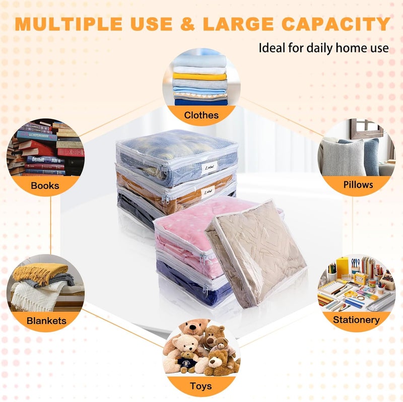Heonay Clear Zippered Storage Bags Plastic Sweater Storage Bags with Zipper 6 Packs Clothing Organizer for Blankets Linen Sweater Bed Sheet Quilt Clothes Pillow (10.5 x 10.5 x 2.5 Inch, White) - Image 4