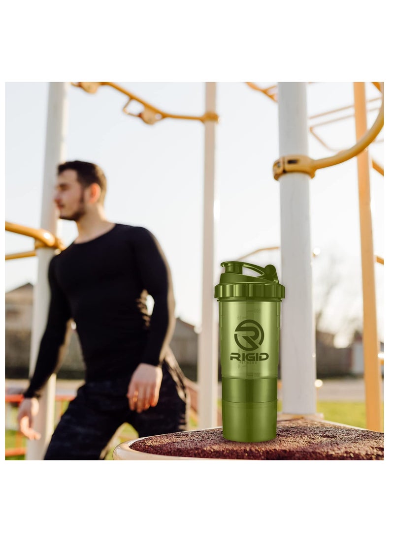 RIGID FITNESS - Protein Shaker Bottle - Leak-Proof Mixer Bottle with Powder and Pill Storage Compartments - Healthy Gym Shaker BPA Free Shaker Suitable for Gym & Outdoor (Light Green- Transparent) 500ml - Image 1