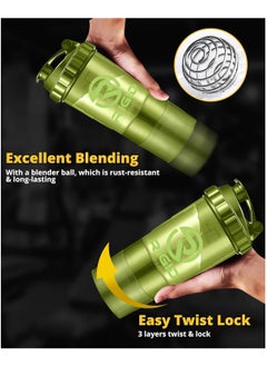 RIGID FITNESS Protein Shaker Bottle - Leak-Proof Mixer Bottle with Powder and Pill Storage Compartments - Healthy Gym Shaker BPA Free Shaker Suitable for Gym & Outdoor (Light Green- Transparent) 500ml  - Image 4