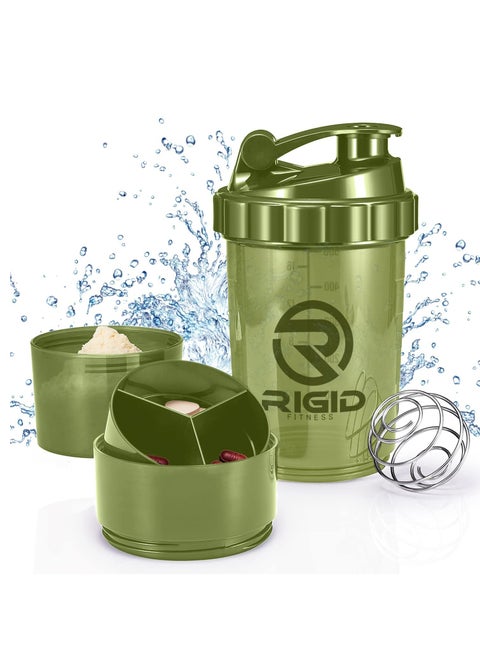 Protein Shaker Bottle - Leak-Proof Mixer Bottle with Powder and Pill Storage Compartments - Healthy Gym Shaker BPA Free Shaker Suitable for Gym & Outdoor (Light Green- Transparent) 500ml