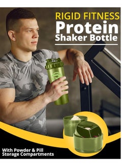 RIGID FITNESS Protein Shaker Bottle - Leak-Proof Mixer Bottle with Powder and Pill Storage Compartments - Healthy Gym Shaker BPA Free Shaker Suitable for Gym & Outdoor (Light Green- Transparent) 500ml  - Image 5