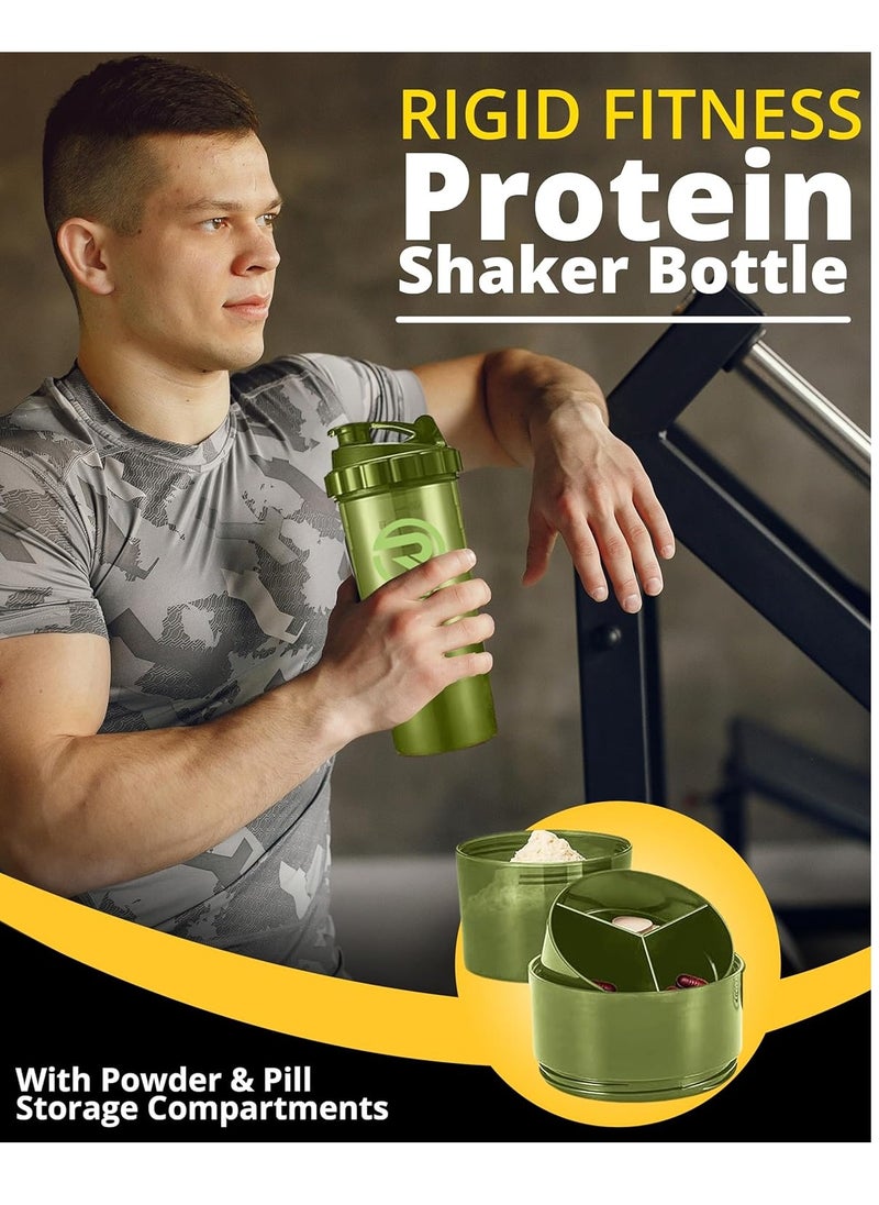 RIGID FITNESS - Protein Shaker Bottle - Leak-Proof Mixer Bottle with Powder and Pill Storage Compartments - Healthy Gym Shaker BPA Free Shaker Suitable for Gym & Outdoor (Light Green- Transparent) 500ml - Image 1