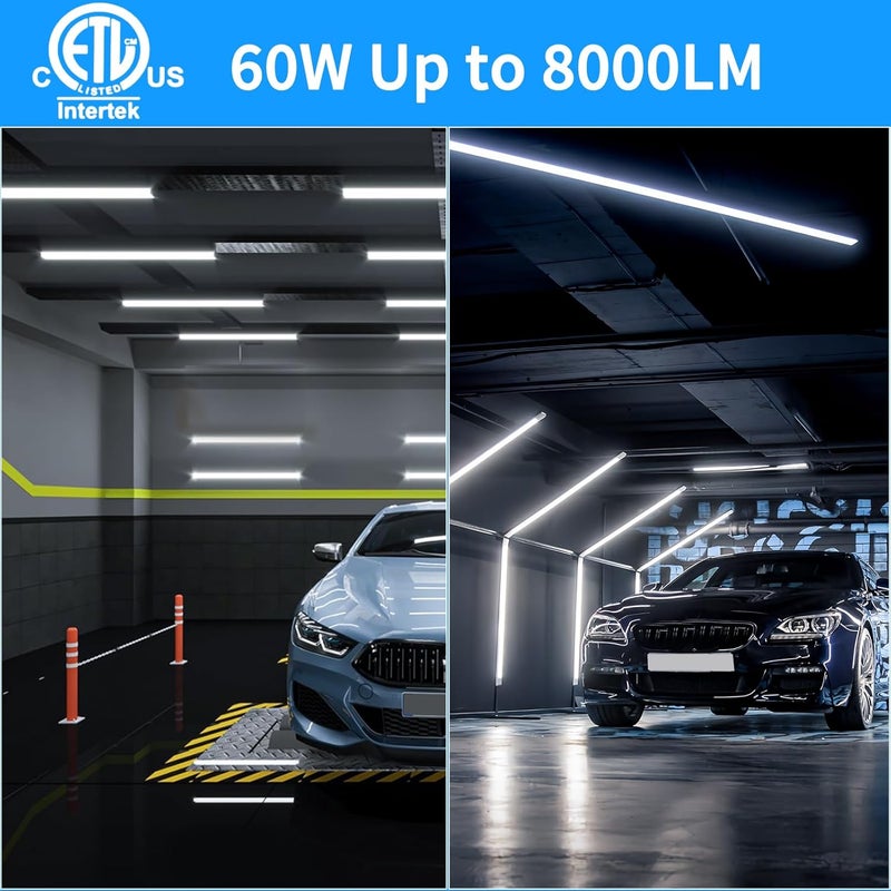 SHOPLED (Pack of 4) Linkable LED Utility Shop Lights for Garage, 6FT, 60W, LED Tube Ceiling Light T8 Integrated Single Fixture, 6000K, 8000LM Daylight V Shape, Basement, Offices, Clear Lens, Plug and Play - Image 3