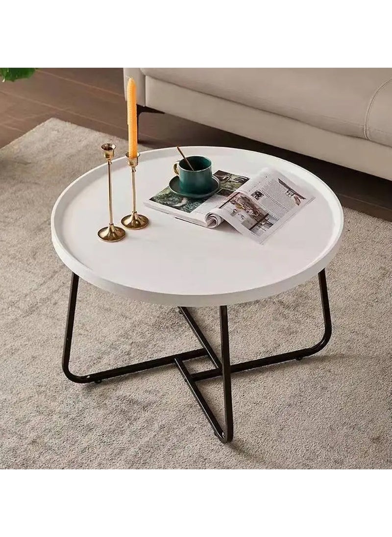 DubaiGallery - Coffee Table Set of 2 Stackable MDF Top Side Table Round Set Table Combination Small Set Table Set Industrial Style Side Table Round for Living Room, Balcony - Image 1