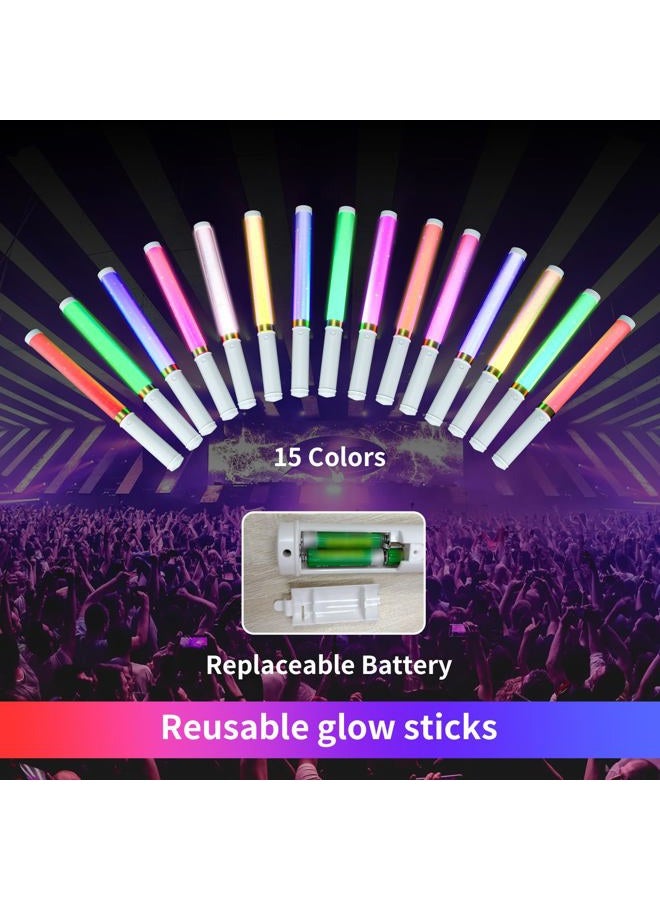 Bsgifts LED Glow Sticks 2Pack, Reusable Light Up Toys, 15 Colors Changing Light Stick for Party Supplies, Festivals, Raves, Birthdays(with AAA Battery) - Image 5