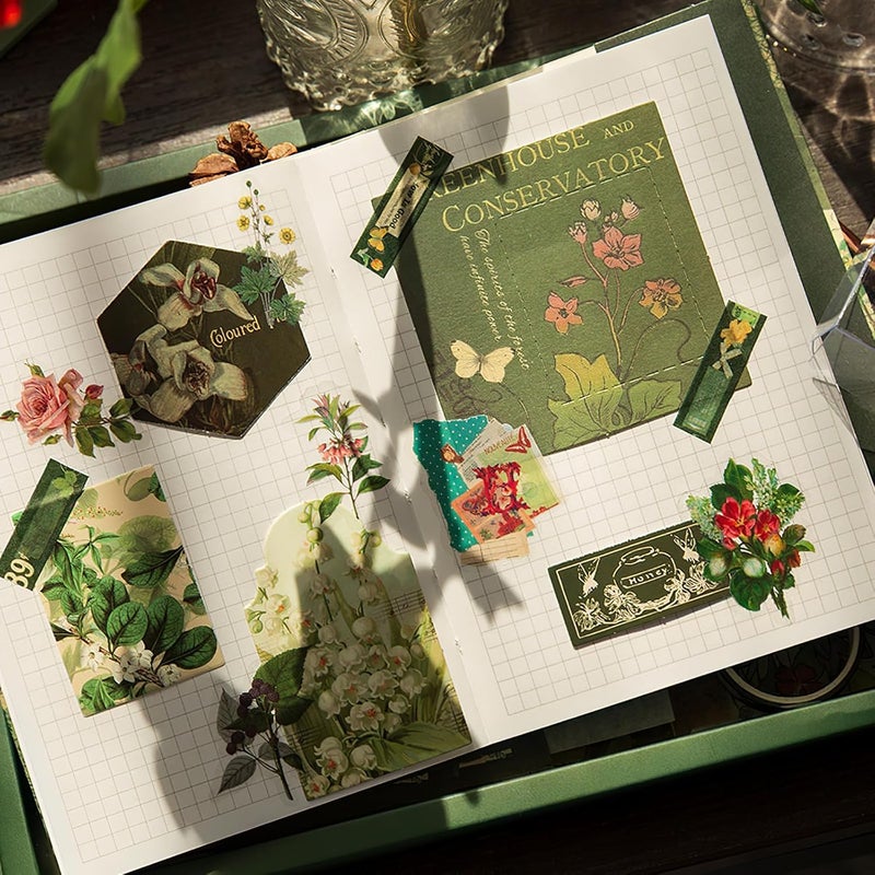 WEMOL 346Pcs Vintage Journal Scrapbook Pack Kit for Art Journaling Bullet Planners DIY Paper Stickers Craft Kits Notebook Collage Album Aesthetic Sticker Green - Image 2
