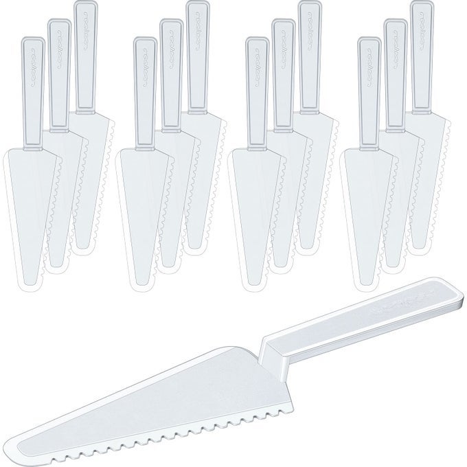 DISPOSABLE CAKE CUTTER 91 INCH PLASTIC CAKE SERVER CUTTING PLASTIC SPATULA KNIVES PIE PIZZA PASTRY SLICER SERVING UTENSILS FOR KITCHEN WEDDINGCLEAR50 PIECES