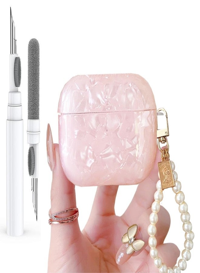 Olytop for Cute Glitter Airpods 3rd Generation Case with Cleaner Pen, Shell Pattern Apple Airpods iPod 3rd Gen Case Cover Protective Skin Girl Women with Luxury Pearl Keychain - Pink - Image 1