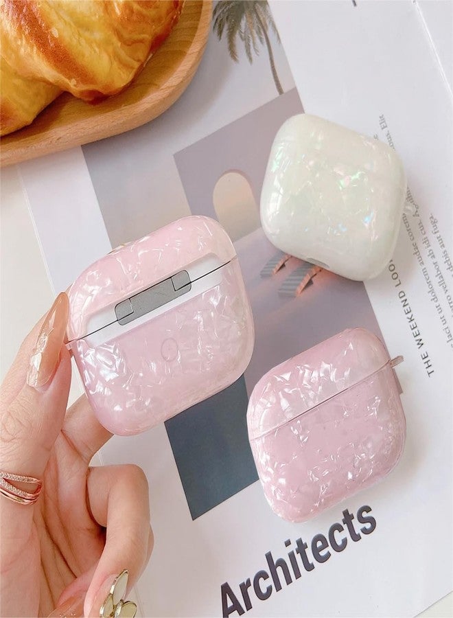 Olytop for Cute Glitter Airpods 3rd Generation Case with Cleaner Pen, Shell Pattern Apple Airpods iPod 3rd Gen Case Cover Protective Skin Girl Women with Luxury Pearl Keychain - Pink - Image 4