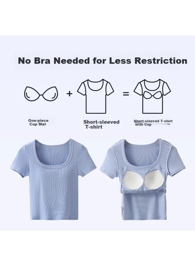 Don't speak Casual T-shirt With Chest Pad Solid Color Short Sleeve Square Neck No Bra Short Style Crop Top Gray L - Image 3