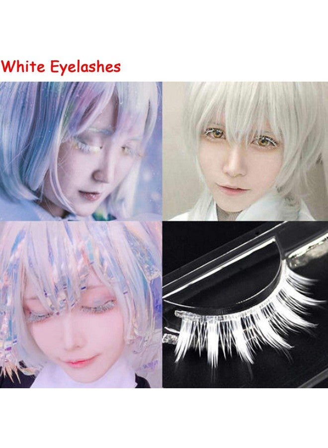Outopen White False Eyelashes Halloween White Eye Lashes Extension Tools Anime Cosplay Makeup Natural Looking Masquerade Party Eyelashes(White) - Image 3