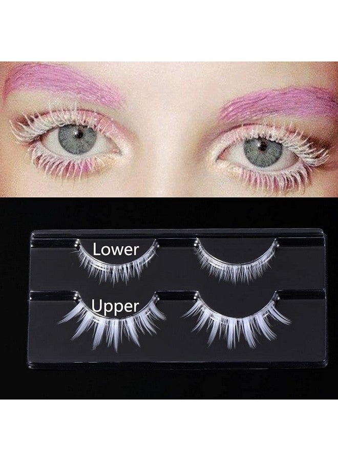 Outopen White False Eyelashes Halloween White Eye Lashes Extension Tools Anime Cosplay Makeup Natural Looking Masquerade Party Eyelashes(White) - Image 2