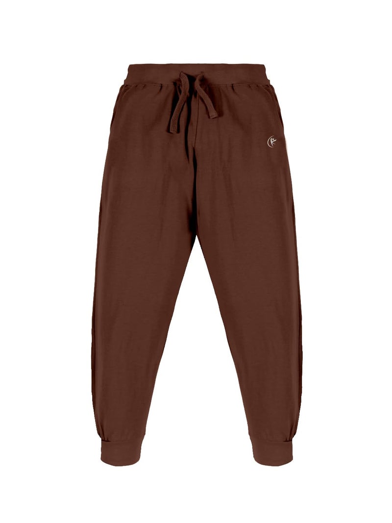 KiddoPanti 100% Cotton Track Pants for Boys & Girls | Soft Single Jersey Fabric | Elastic Waist with Drawcord | Full Length with Rib Hem & Pockets | Joggers and Lowers for Kids, Brown - 3-4Y - Image 1