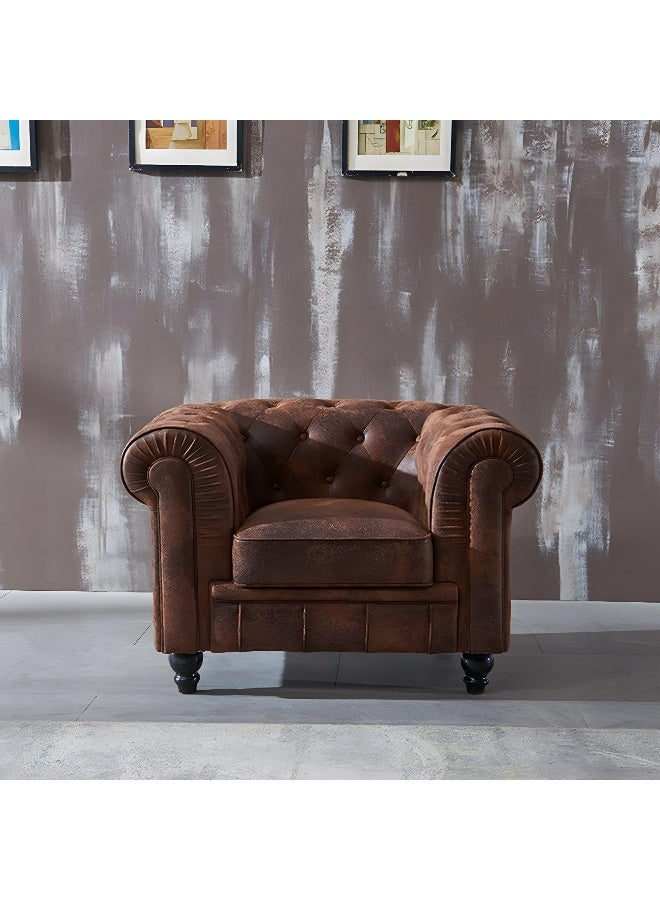 Comfynest Chesterfield Dark Brown Sofa Apartment Tuxedo Arm Loveseat Faux Leather Sofa 101.6 X 76.2 X 76.3 Cm Brown  - Image 1