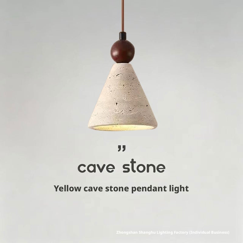 Vintage Wabi-Sabi Pendant Lamp with Yellow Travertine Shade, Single Head, for Bedroom/Restaurant/Hotel - Image 4