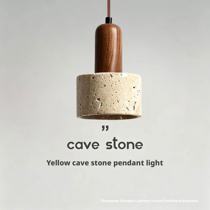 Vintage Wabi-Sabi Pendant Lamp with Yellow Travertine Shade, Single Head, for Bedroom/Restaurant/Hotel - Image 2