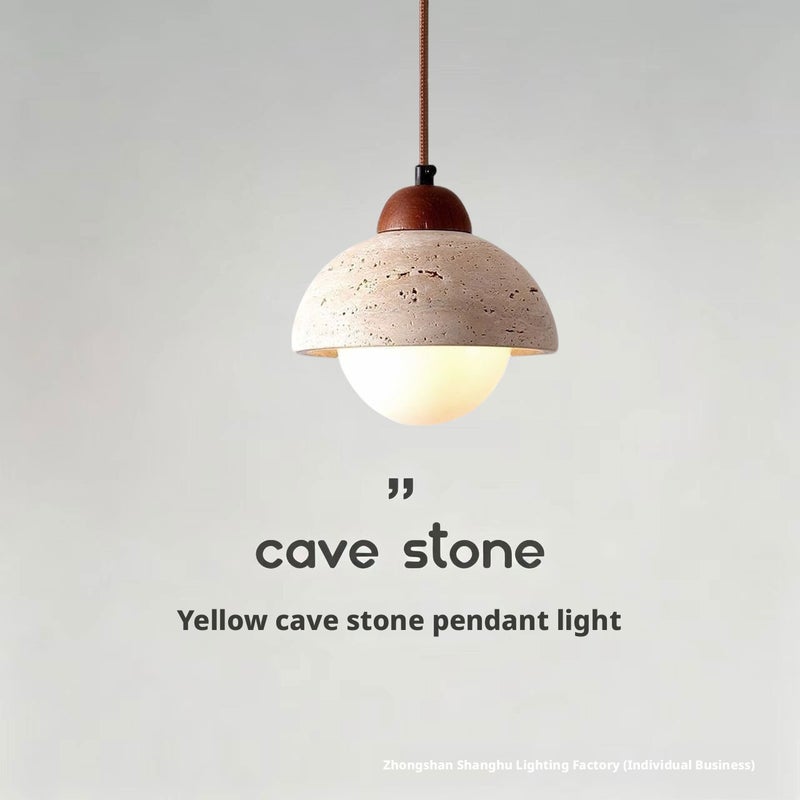 Vintage Wabi-Sabi Pendant Lamp with Yellow Travertine Shade, Single Head, for Bedroom/Restaurant/Hotel - Image 3