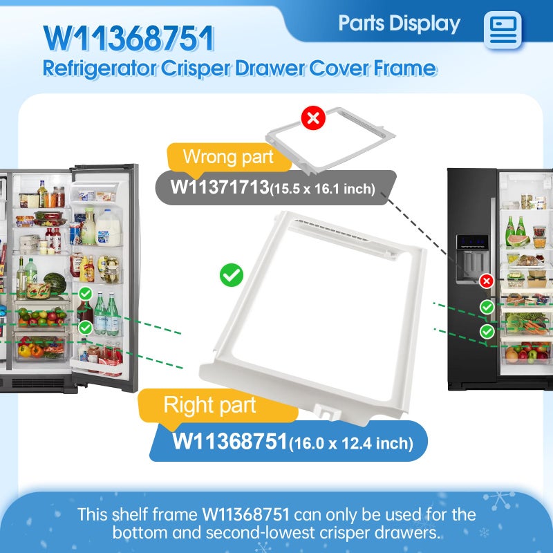 Salugre OEM W11368751 W10905531 Refrigerator Crisper Drawer Cover Frame Compatible with Whirlpool Amana Kenmore Maytag Ikea, Replacement Part W10904001 4929301 PS12723962 PD00053175 AP6888387 EAP12723962 - Image 3