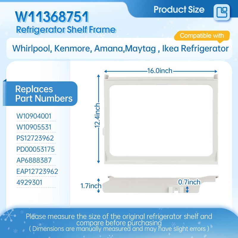 Salugre OEM W11368751 W10905531 Refrigerator Crisper Drawer Cover Frame Compatible with Whirlpool Amana Kenmore Maytag Ikea, Replacement Part W10904001 4929301 PS12723962 PD00053175 AP6888387 EAP12723962 - Image 2