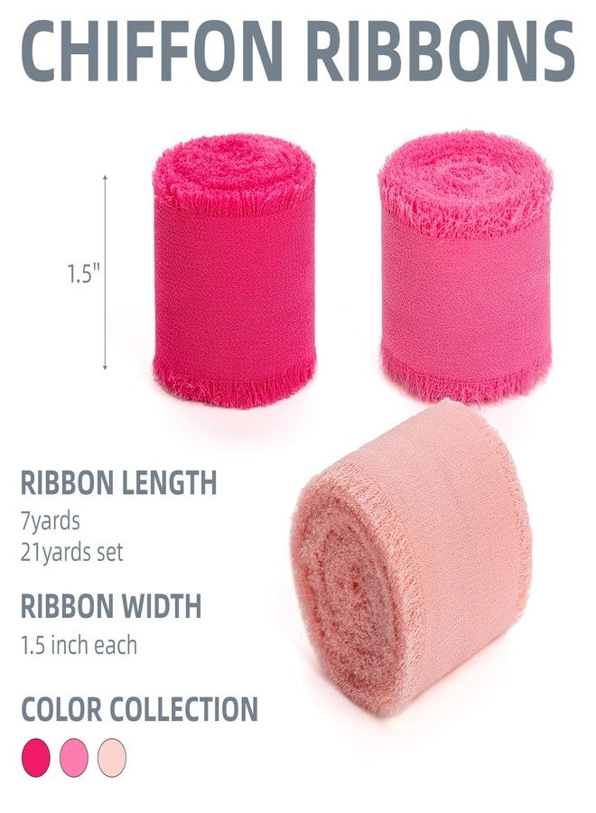 KEOSREE Hot Pink Pastel Pink Handmade Chiffon Ribbon,1.5" x 21Yd Frayed Silk Ribbons for Wreaths Bridal Flower Bouquet Christmas Gift Wrapping Wedding Decor Invitations Decorations (7Yards X 3 Rolls) - Image 2