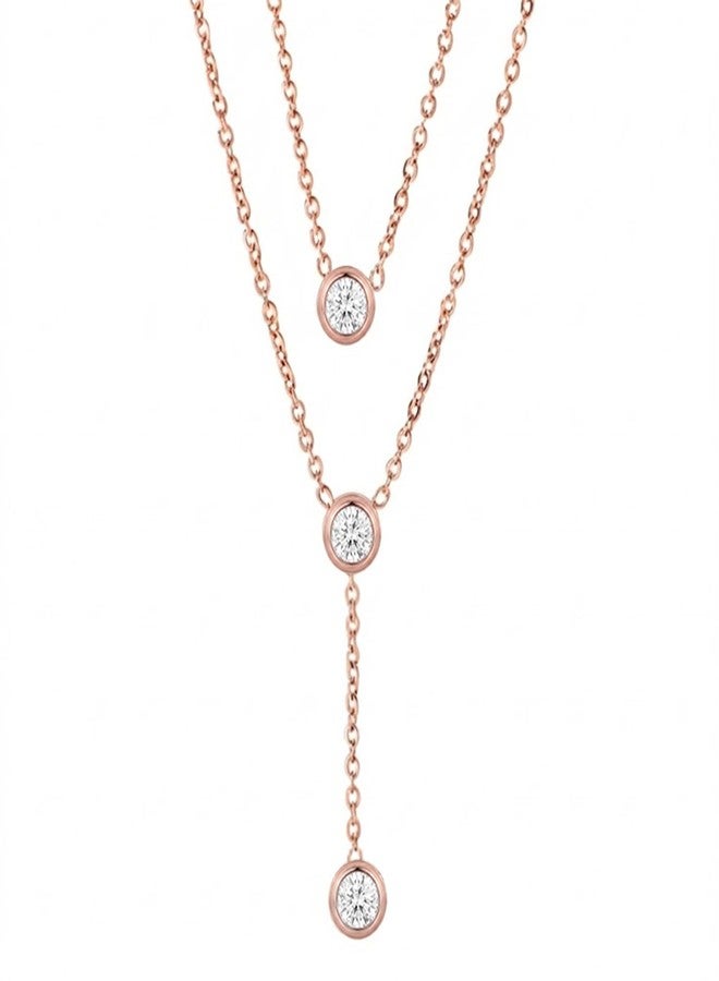 Peora Crystal Studded Rose Gold Plated Fancy Two Layer Chain Necklace Jewellery for Women & Girls - Image 1
