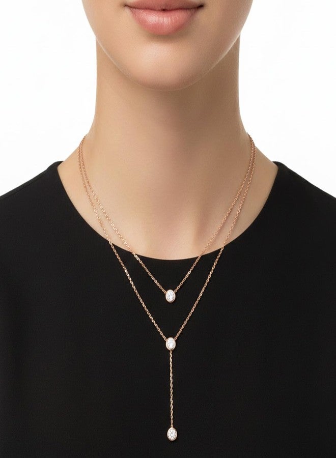 Peora Crystal Studded Rose Gold Plated Fancy Two Layer Chain Necklace Jewellery for Women & Girls - Image 2