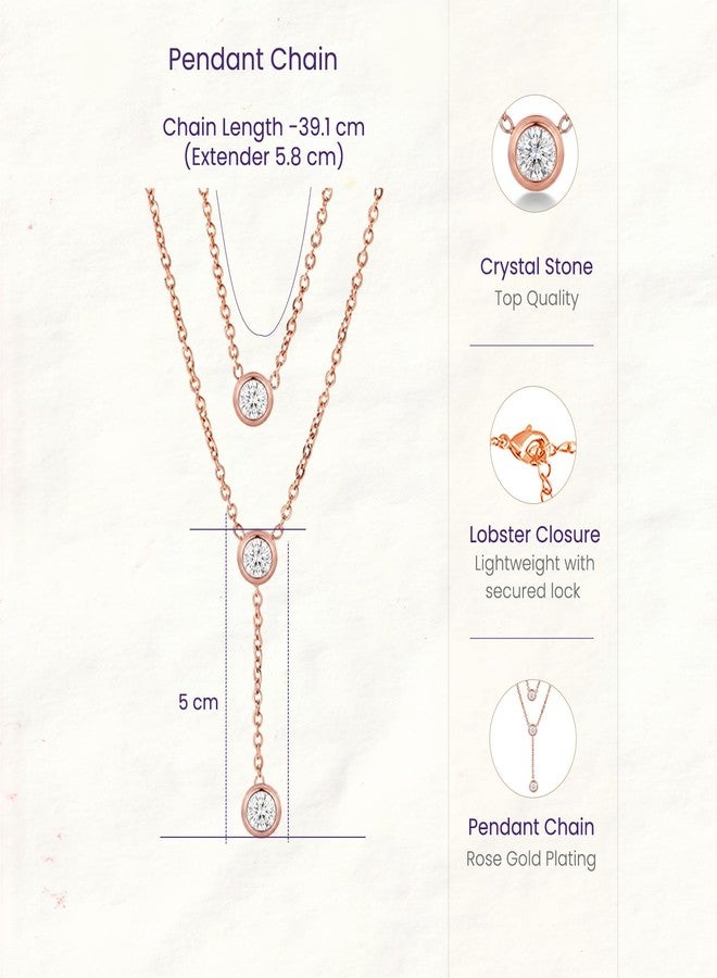 Peora Crystal Studded Rose Gold Plated Fancy Two Layer Chain Necklace Jewellery for Women & Girls - Image 4