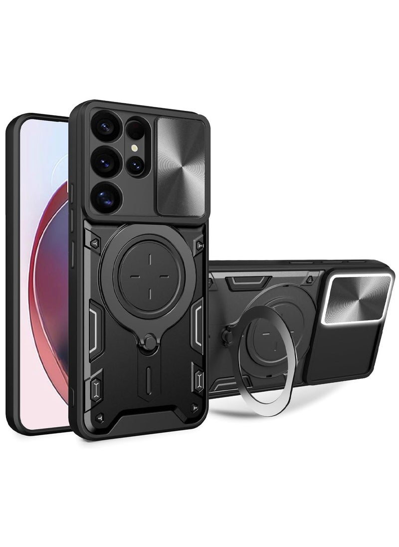 X-level - Samsung Galaxy S25 Ultra Case Cover,with Slide Camera Lens Cover,Built-in 360° Rotate Ring Kickstand,Shockproof Test,Heavy Duty Shockproof Protective Case,Black - Image 1