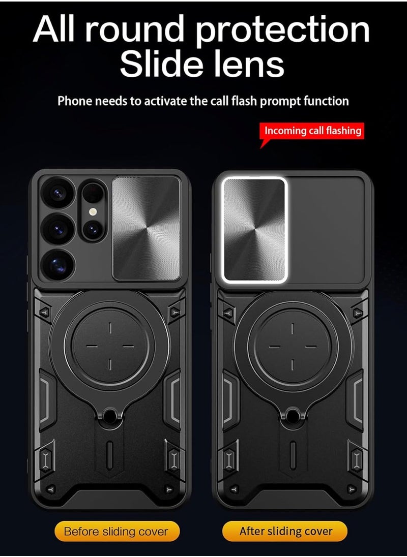 X-level - Samsung Galaxy S25 Ultra Case Cover,with Slide Camera Lens Cover,Built-in 360° Rotate Ring Kickstand,Shockproof Test,Heavy Duty Shockproof Protective Case,Black - Image 1