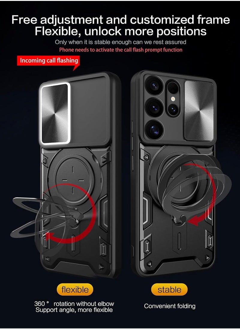 X-level - Samsung Galaxy S25 Ultra Case Cover,with Slide Camera Lens Cover,Built-in 360° Rotate Ring Kickstand,Shockproof Test,Heavy Duty Shockproof Protective Case,Black - Image 1