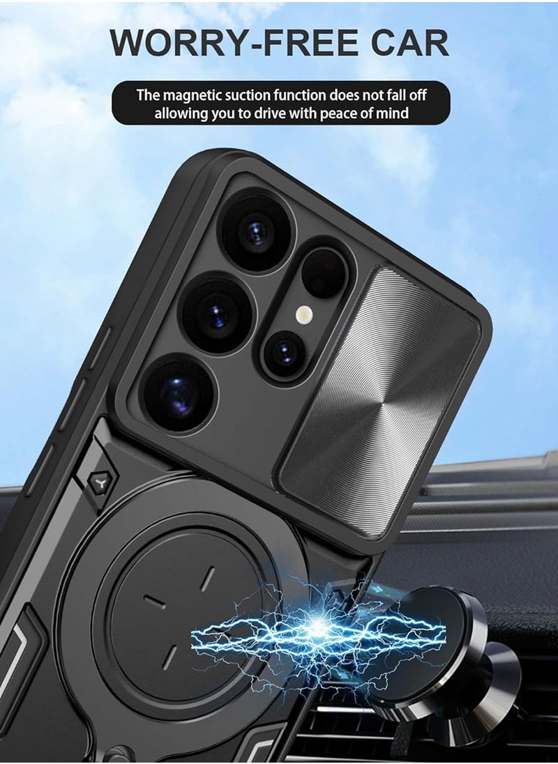 X-level - Samsung Galaxy S25 Ultra Case Cover,with Slide Camera Lens Cover,Built-in 360° Rotate Ring Kickstand,Shockproof Test,Heavy Duty Shockproof Protective Case,Black - Image 1