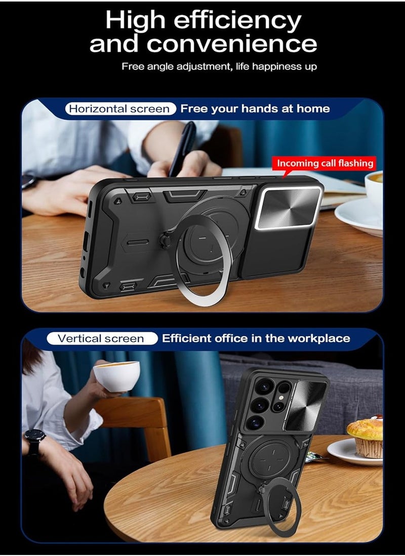 X-level - Samsung Galaxy S25 Ultra Case Cover,with Slide Camera Lens Cover,Built-in 360° Rotate Ring Kickstand,Shockproof Test,Heavy Duty Shockproof Protective Case,Black - Image 1